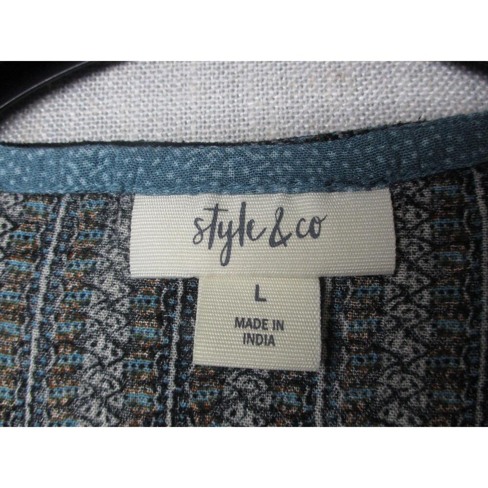 Style & Co Tunic Blue Paisley Bohemian Studded Tassel Peasant Blouse Size L - Picture 3 of 9